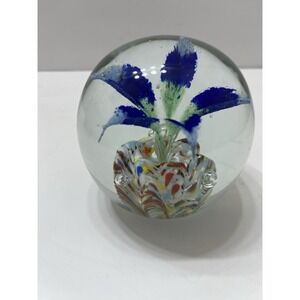 Vintage Wheaton Art Glass Paperweight Star City Blue Floral 3+" 2 lbs